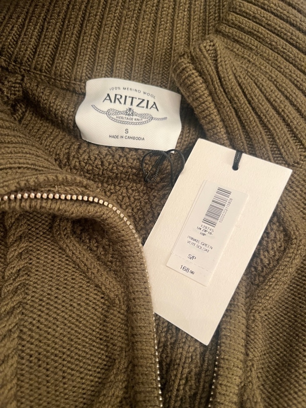 Aritzia cable knit merino wool mastery 1/4 zip Sweater New w tag! Size S GWP - Picture 5 of 8